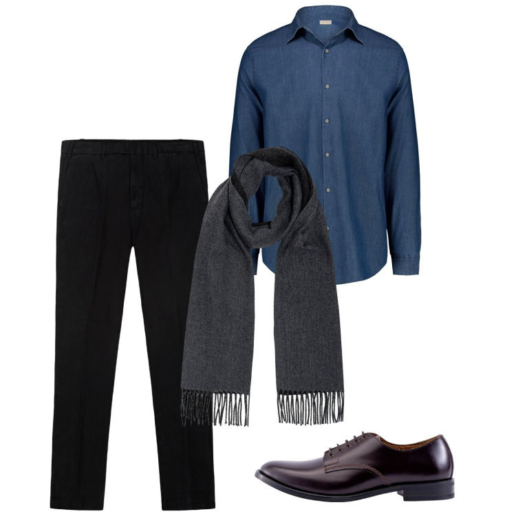 Outfit uomo - Ottobre. Stile Casual per Serata speciale. Abbinamento con pantaloni, camicie, scarpe stringate, sciarpe.