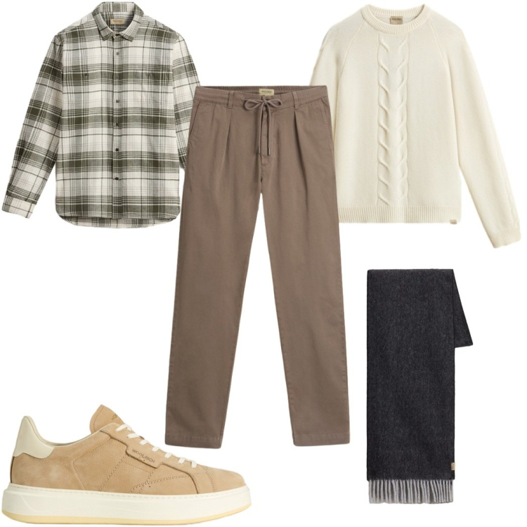 Outfit uomo - Total look #2276701. Stile Casual per Tutti i giorni. Abbinamento con sneakers, pantaloni, maglieria, camicie, sciarpe.