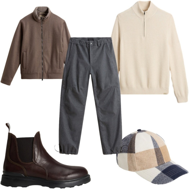 Outfit uomo - Total look #2276704. Stile Casual per Tutti i giorni. Abbinamento con bomber, pantaloni, maglieria, stivali e stivaletti, cappelli con visiera.