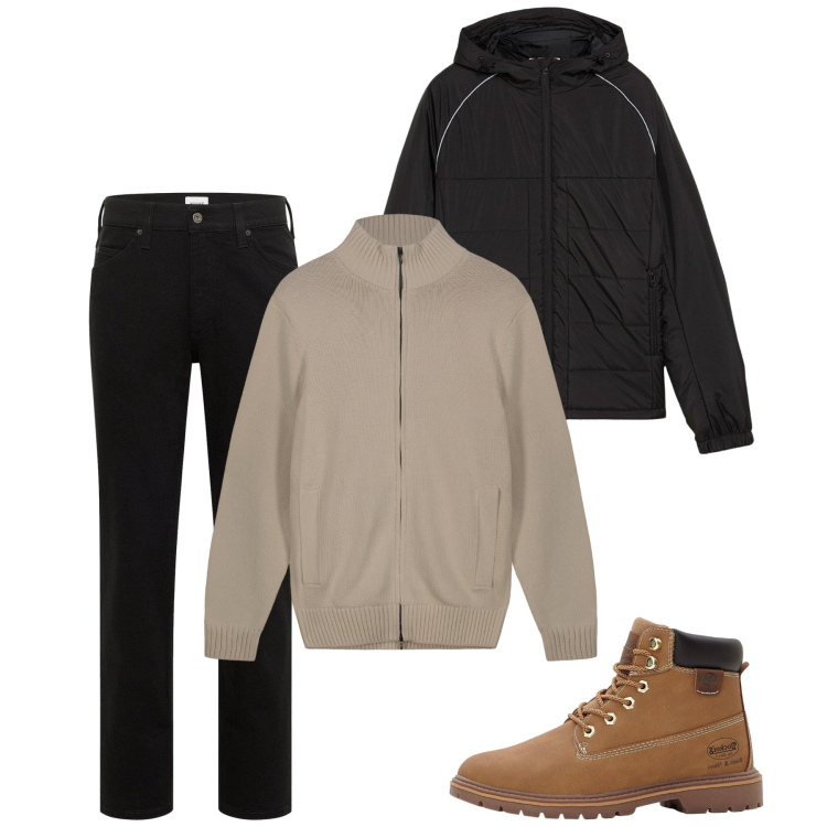 Outfit uomo - Ottobre. Stile Casual per Tutti i giorni. Abbinamento con jeans dritti, giacche, stivali e stivaletti, cardigans.