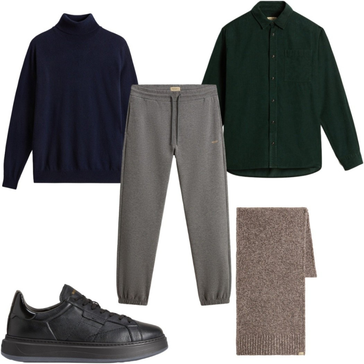 Outfit uomo - Total look #2276707. Stile Casual per Tutti i giorni. Abbinamento con pantaloni, sciarpe, sneakers, maglieria, camicie.