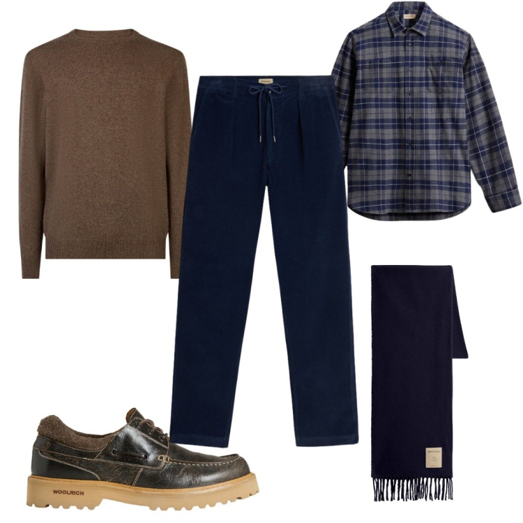 Outfit uomo - Total look #2276711. Stile Casual per Tutti i giorni. Abbinamento con pantaloni, scarpe stringate, camicie, sciarpe, maglieria.