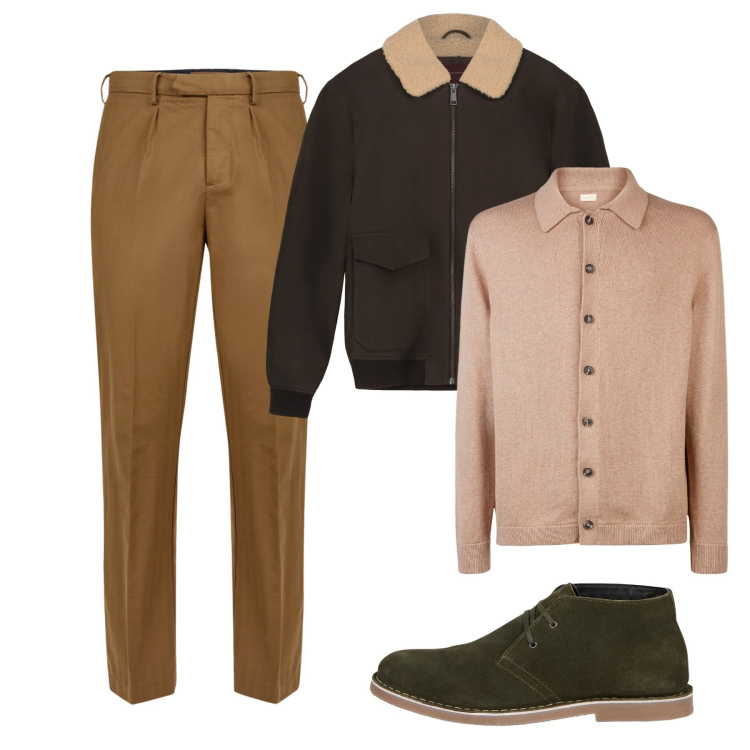 Outfit uomo - Ottobre. Stile Casual per Tutti i giorni. Abbinamento con pantaloni, stivali e stivaletti, polo, bomber.