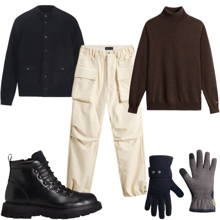 Outfit uomo - Total look #2276720. Stile Urban per Tutti i giorni. Abbinamento con pantaloni, guanti, stivali e stivaletti, maglieria, giacche.