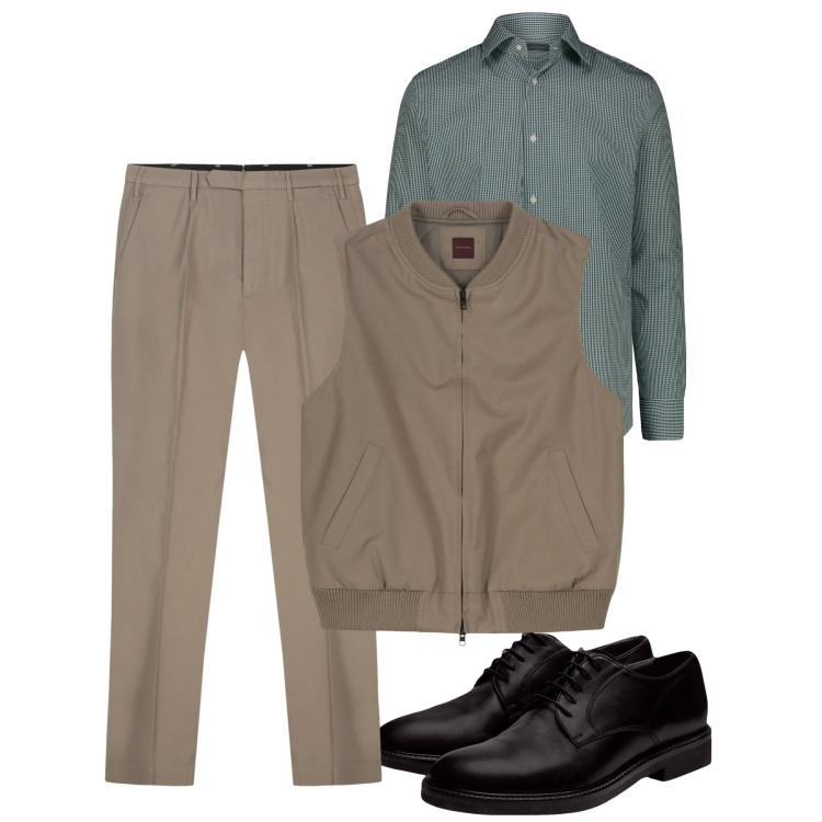 Outfit uomo - Ottobre. Stile Casual per Tutti i giorni. Abbinamento con pantaloni, scarpe stringate, camicie, piumini.