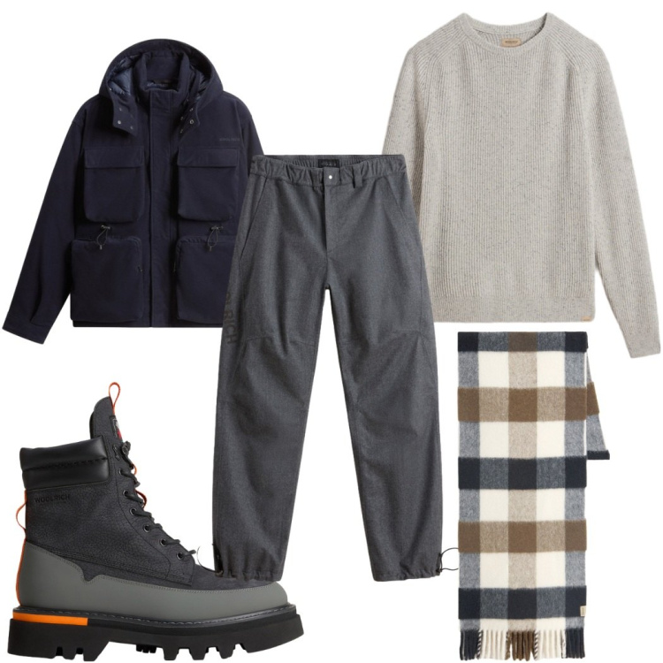 Outfit uomo - Total look #2276723. Stile Casual per Tutti i giorni. Abbinamento con pantaloni, stivali e stivaletti, maglieria, giacche, sciarpe.