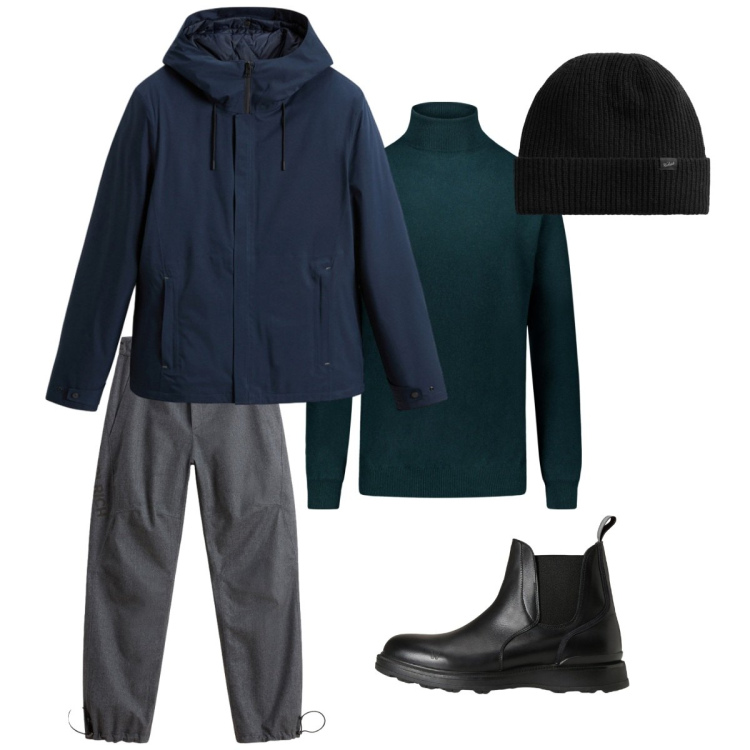 Outfit uomo - Ottobre. Stile Casual per Tutti i giorni. Abbinamento con pantaloni, stivali e stivaletti, berretti, giacche, maglieria.