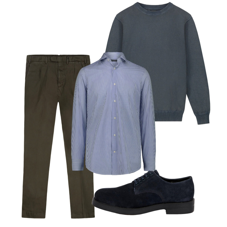 Outfit uomo - Ottobre. Stile Casual per Serata speciale. Abbinamento con scarpe stringate, pantaloni, maglieria, camicie.
