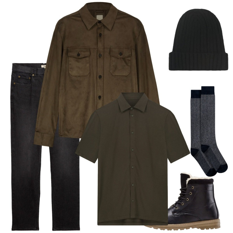 Outfit uomo - Ottobre. Stile Casual per Tutti i giorni. Abbinamento con stivali e stivaletti, jeans, giacche, polo, calzini, berretti.
