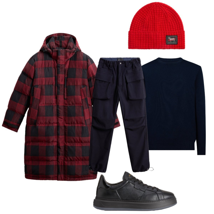 Outfit uomo - Total look #2276745. Stile Casual per Tutti i giorni. Abbinamento con pantaloni, sneakers, parka, berretti, maglieria.