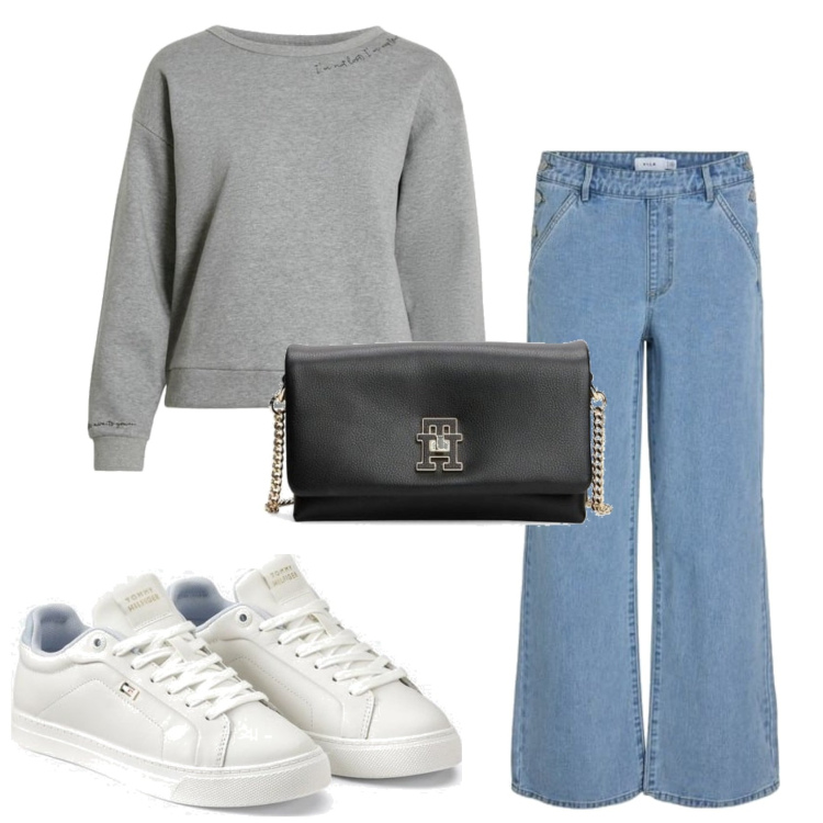 Outfit mujer - Sporty chic #3561. Estilo Sporty chic para Escuela/Universidad. Combinación con sneakers, sudaderas, vaqueros rectos, bandoleras.