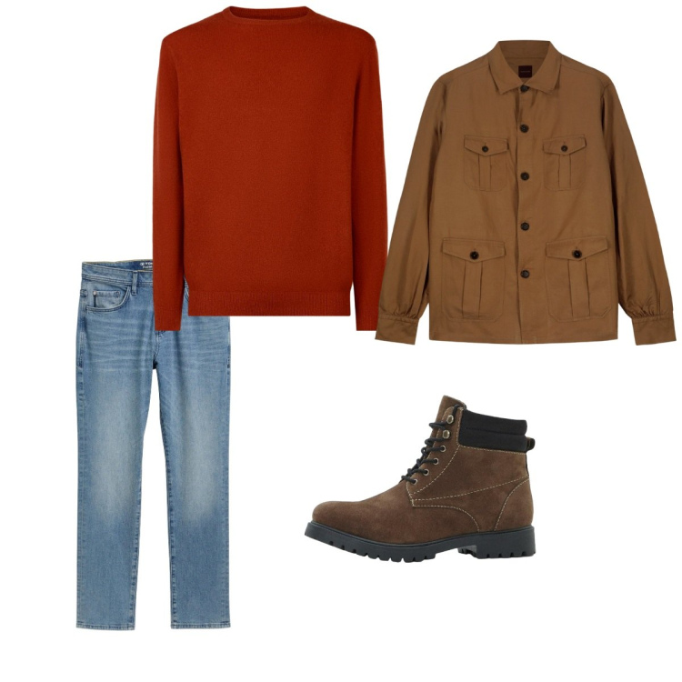 Outfit uomo - Ottobre. Stile Casual per Tutti i giorni. Abbinamento con jeans slim fit, stivali e stivaletti, maglieria, cappotti.