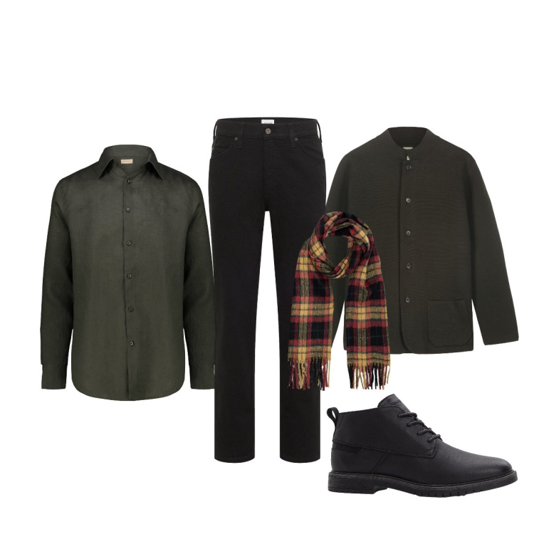 Outfit uomo - Total look #2276767. Stile Casual per Tutti i giorni. Abbinamento con jeans dritti, stivali e stivaletti, camicie, giacche, sciarpe.