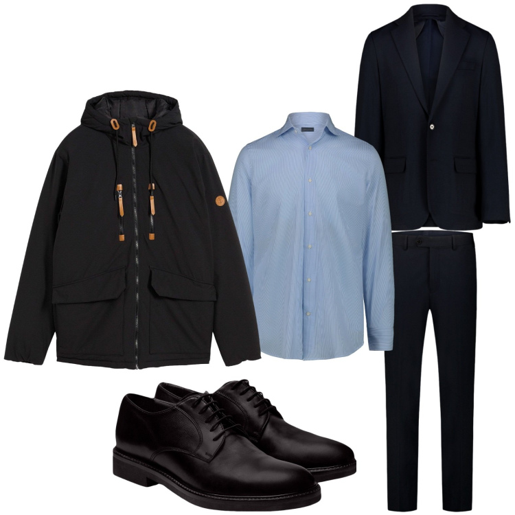 Outfit uomo - Eleganza innata. Stile Trendy per Serata speciale. Abbinamento con piumini, scarpe stringate, abiti, camicie.
