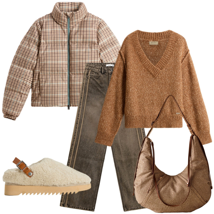 Outfit donna - Total look #2276827. Stile Trendy per Tutti i giorni. Abbinamento con jeans, sabot, piumini, maglieria, borse a spalla.