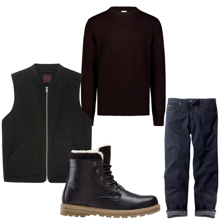 Outfit uomo - Black night. Stile Casual per Serata speciale. Abbinamento con jeans dritti, stivali e stivaletti, giacche, maglieria.