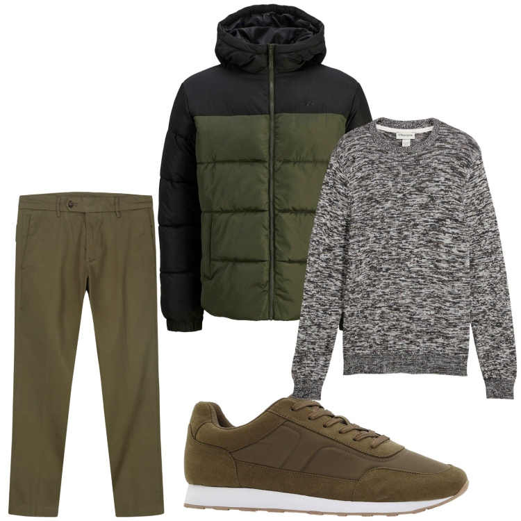 Outfit uomo - Pull melange. Stile Casual per Tutti i giorni. Abbinamento con maglieria, sneakers, piumini, pantaloni chino.