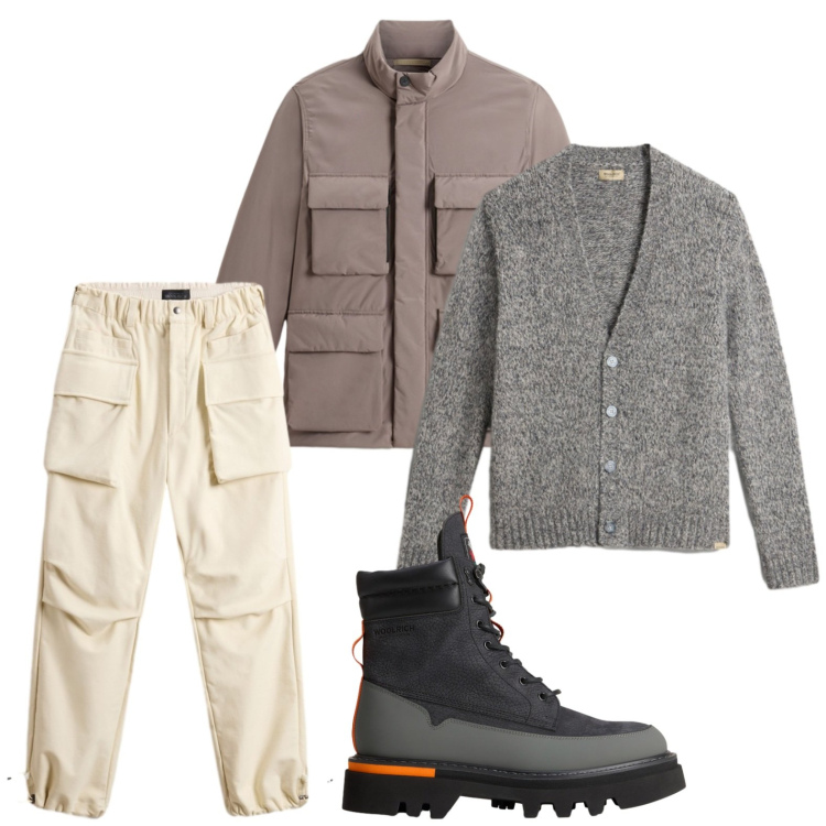 Outfit uomo - Cargo glam. Stile Trendy per Tutti i giorni. Abbinamento con pantaloni, cardigans, giacche, stivali e stivaletti.