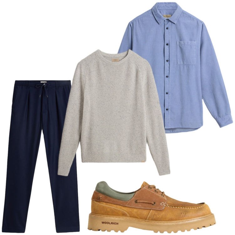 Outfit uomo - Casual. Stile Casual per Tutti i giorni. Abbinamento con pantaloni, scarpe stringate, maglieria, camicie.