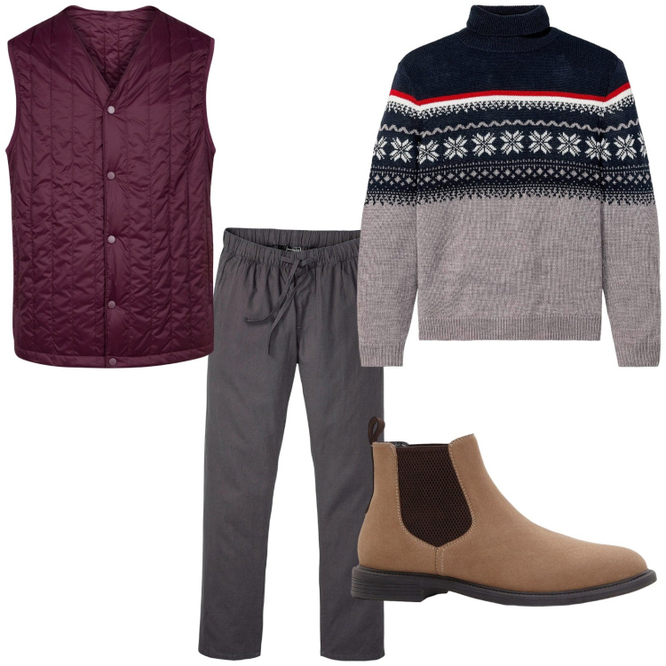 Outfit uomo - Il maglione avvolgente. Stile Trendy per Tutti i giorni. Abbinamento con maglieria, pantaloni, stivali e stivaletti, piumini.