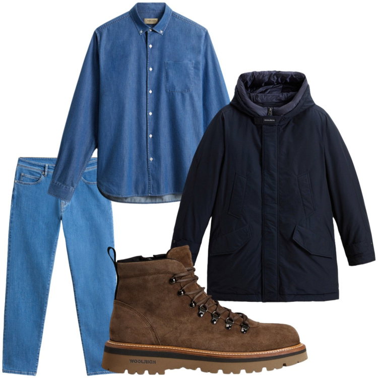 Outfit uomo - Mai senza il jeans. Stile Casual per Tutti i giorni. Abbinamento con pantaloni, stivali e stivaletti, camicie, parka.