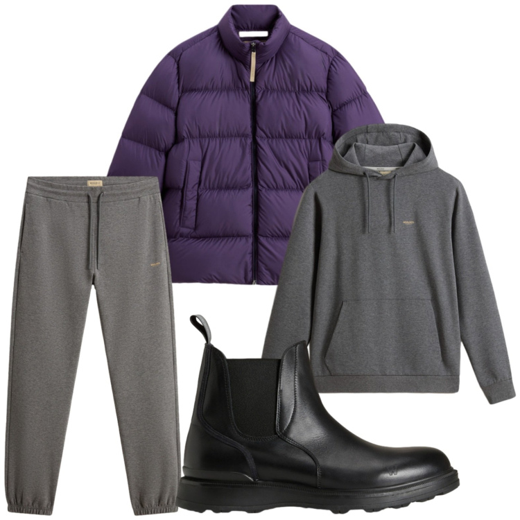 Outfit uomo - Linee armoniose. Stile Casual per Tutti i giorni. Abbinamento con stivali e stivaletti, pantaloni, felpe con cappuccio, piumini.