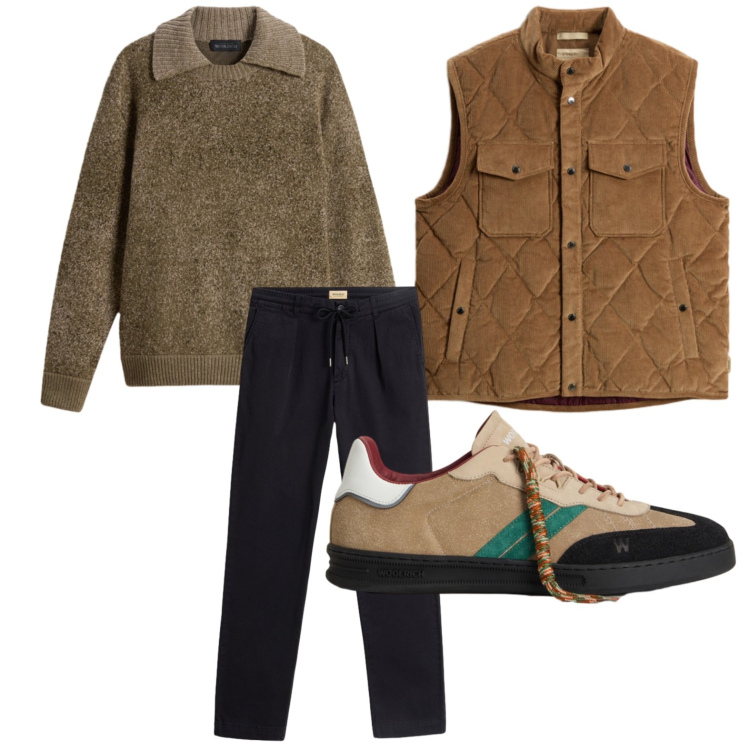 Outfit uomo - Il gilet trapuntato. Stile Casual per Tutti i giorni. Abbinamento con sneakers, pantaloni, gilet, maglieria.