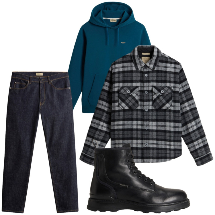 Outfit uomo - Rock a quadri. Stile Biker Rock per Serata speciale. Abbinamento con pantaloni, anfibi, felpe con cappuccio, cappotti.