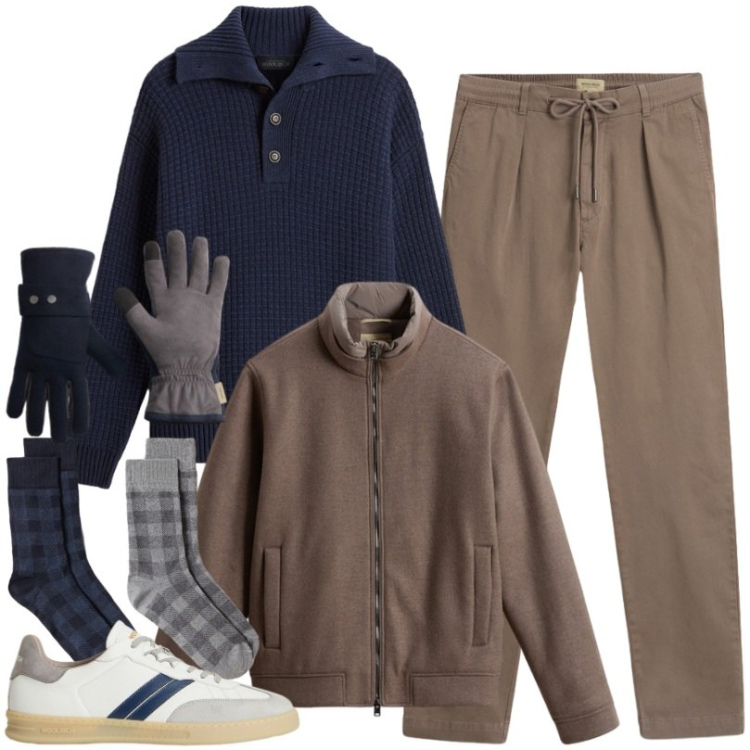 Outfit uomo - Total look #2276910. Stile Trendy per Tutti i giorni. Abbinamento con bomber, guanti, pantaloni, sneakers, calzini, maglieria.