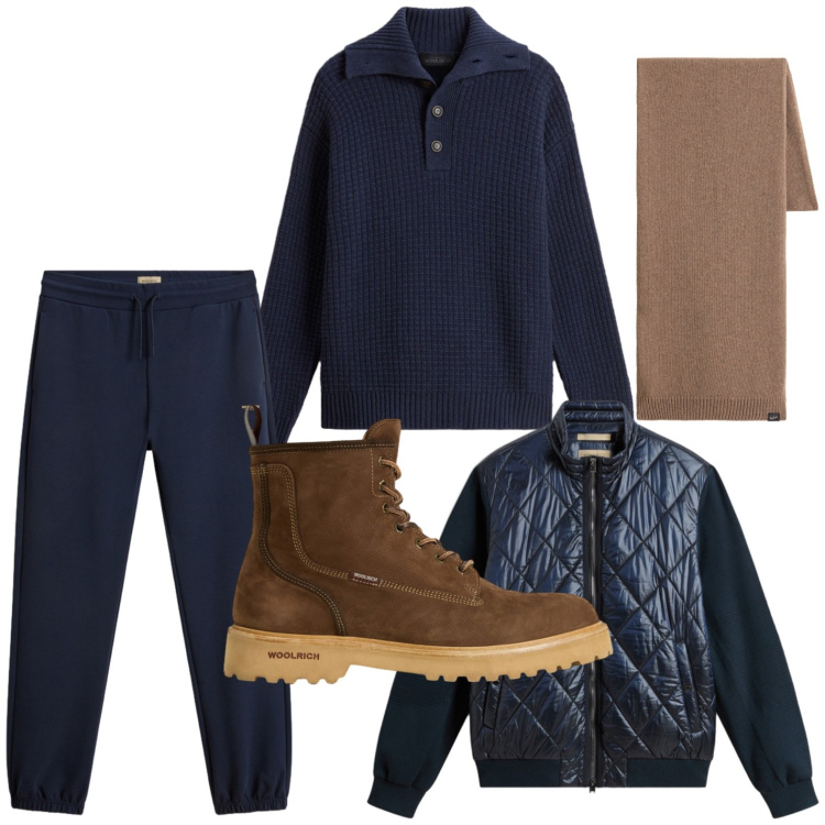 Outfit uomo - Blu notte. Stile Casual per Serata speciale. Abbinamento con anfibi, pantaloni, giacche, sciarpe, maglieria.