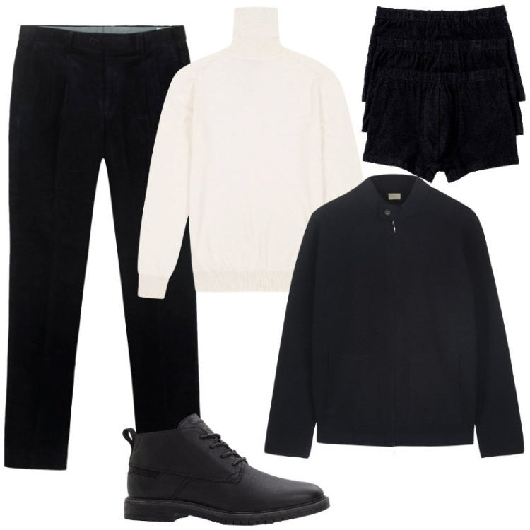 Outfit uomo - Total look #2276928. Stile Casual per Ufficio. Abbinamento con boxer, stivali e stivaletti, maglieria, pantaloni, giacche.