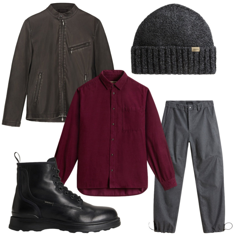 Outfit uomo - Cambio dell\'armadio. Stile Trendy per Serata speciale. Abbinamento con pantaloni, anfibi, berretti, camicie, giacche.