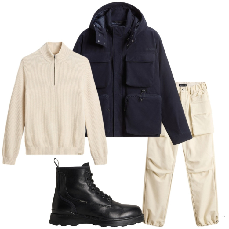 Outfit uomo - La giacca multitasche. Stile Casual per Ufficio. Abbinamento con pantaloni, maglieria, anfibi, giacche.