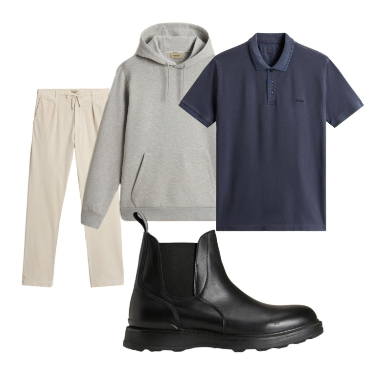 Outfit uomo - Total look #2276976. Stile Casual per Tutti i giorni. Abbinamento con stivali e stivaletti, pantaloni, polo, felpe con cappuccio.