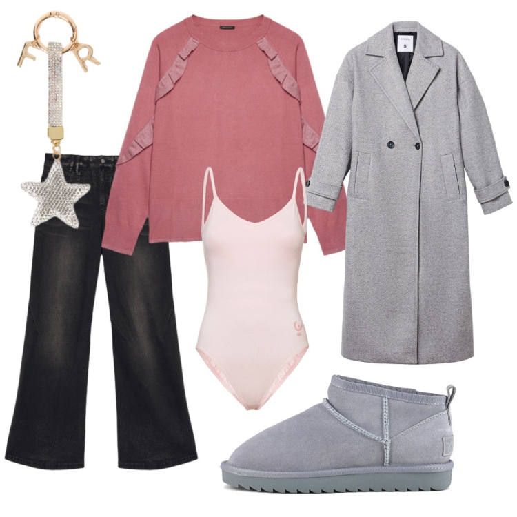 Outfit donna - Comoda & al caldo. Stile Casual chic per Tutti i giorni. Abbinamento con cappotti, body, stivali, jeans, portachiavi, maglieria.