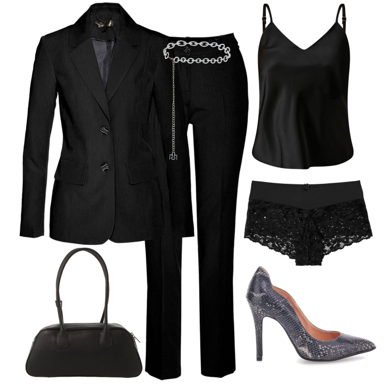 Outfit donna - Black. Stile Chic per Serata fuori. Abbinamento con culotte, giacche, top, cinture, borse a mano, décolleté.