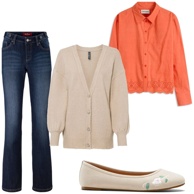 Outfit femme - Basique #5899. Style Basique pour Tous les jours. Assortir avec jean bootcut, chemisiers, gilets sans manche, ballerines.