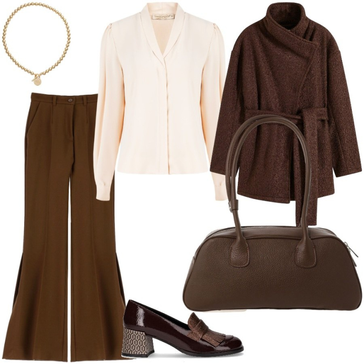 Outfit donna - Il pantalone con dettaglio laterale. Stile Chic per Serata fuori. Abbinamento con blazer, camicie, pantaloni, borse a mano, collane, mocassini.