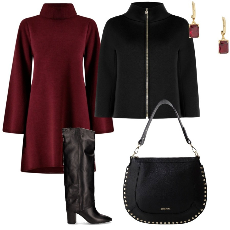 Outfit donna - Outfit Rinascimento. Stile Chic per Serata fuori. Abbinamento con vestiti corti, cappe, borse a spalla, orecchini, stivali.