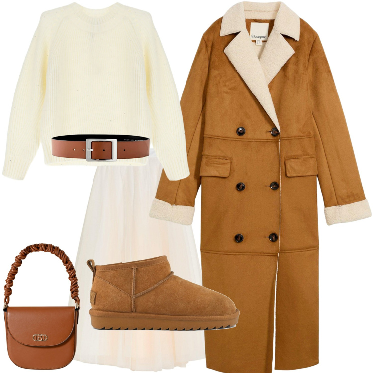 Outfit donna - Comfy autunnale. Stile Sporty chic per Tutti i giorni. Abbinamento con cinture, gonne lunghe, cappotti, borse a mano, maglieria, stivali.