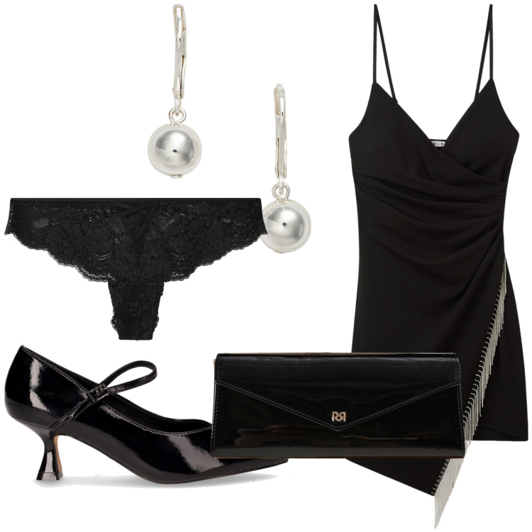 Outfit donna - Stasera si balla. Stile Sexy per Serata fuori. Abbinamento con vestiti corti, culotte, pochette, orecchini, décolleté.