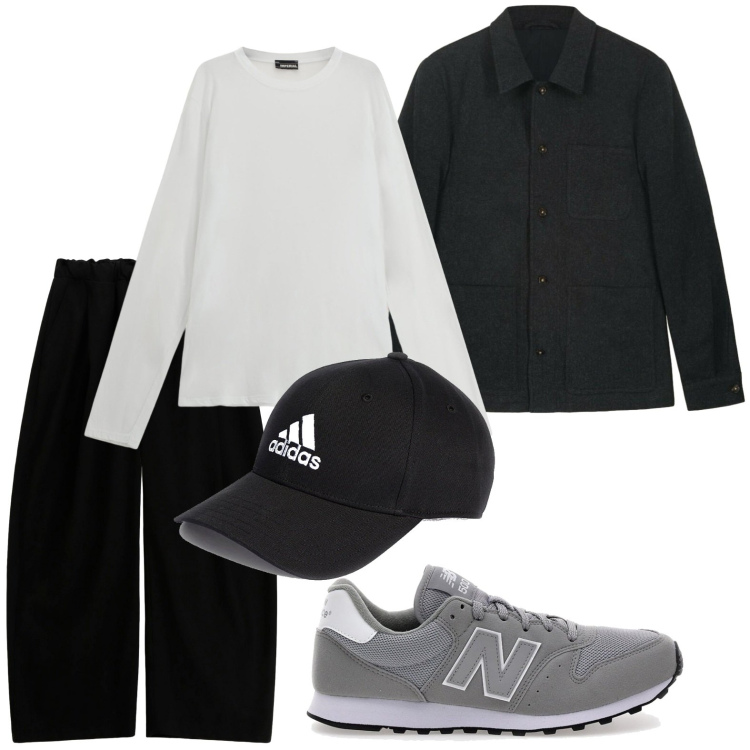 Outfit uomo - Casual contemporaneo. Stile Casual per Tutti i giorni. Abbinamento con pantaloni, maglieria, cappelli con visiera, sneakers, cappotti.
