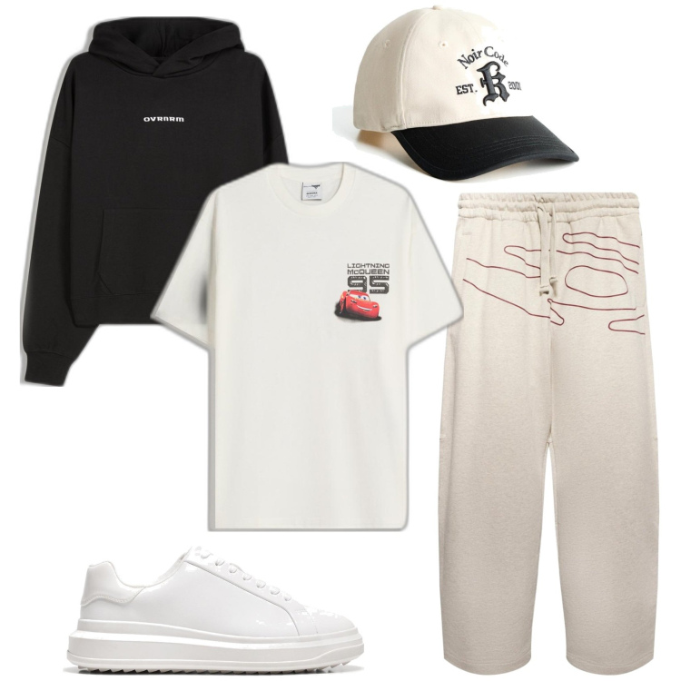 Outfit hombre - Deportes. Estilo Casual para Deporte. Combinación con sneakers, sombreros, camiseta, sudaderas con capucha, pantalones.