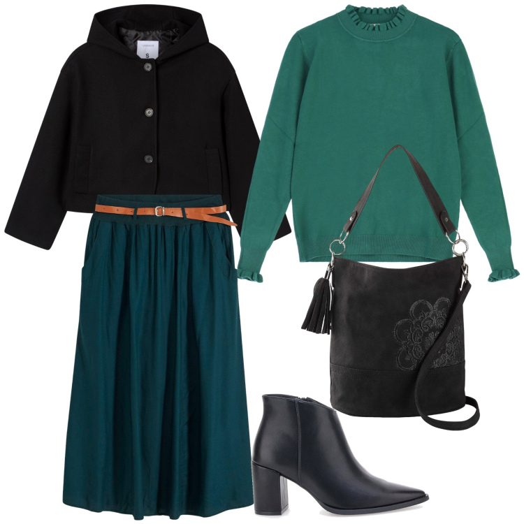 Outfit donna - Novembre. Stile Urban per Tutti i giorni. Abbinamento con borse a mano, gonne lunghe, caban, maglieria, stivaletti.