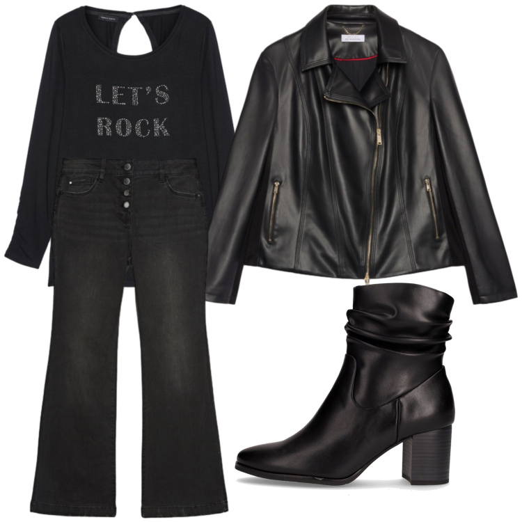 Outfit donna - Rock. Stile Rock per Tutti i giorni. Abbinamento con giacche, stivaletti, jeans, t-shirt.