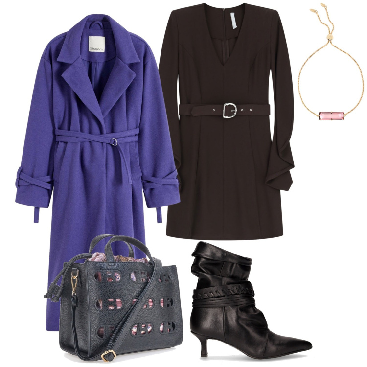 Outfit donna - Total look #2277251. Stile Minimal per Serata fuori. Abbinamento con cappotti, vestiti corti, braccialetti, stivaletti, borse a mano.