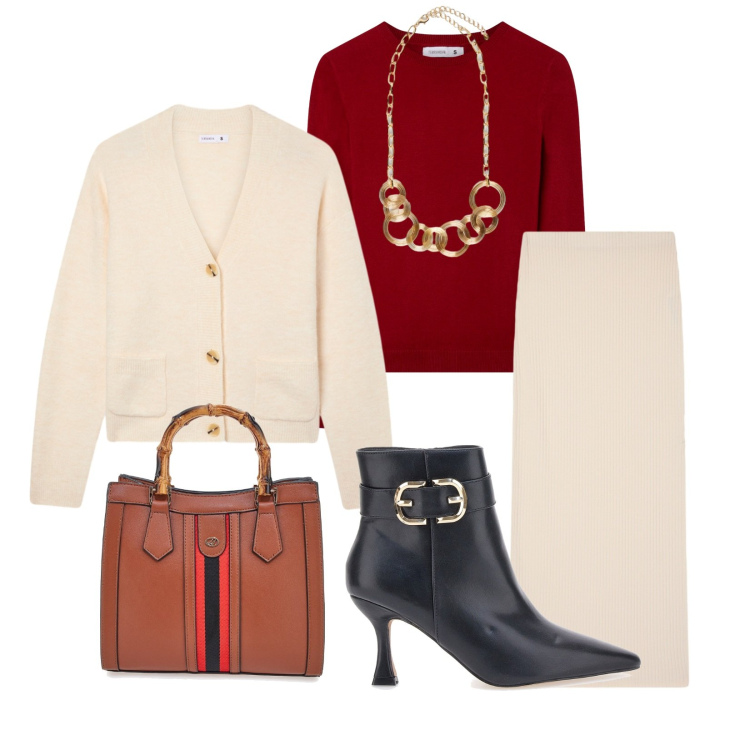 Outfit donna - Total look #2277268. Stile Bon Ton per Ufficio. Abbinamento con gonne lunghe, cardigans, maglieria, stivaletti, borse a tracolla, collane.