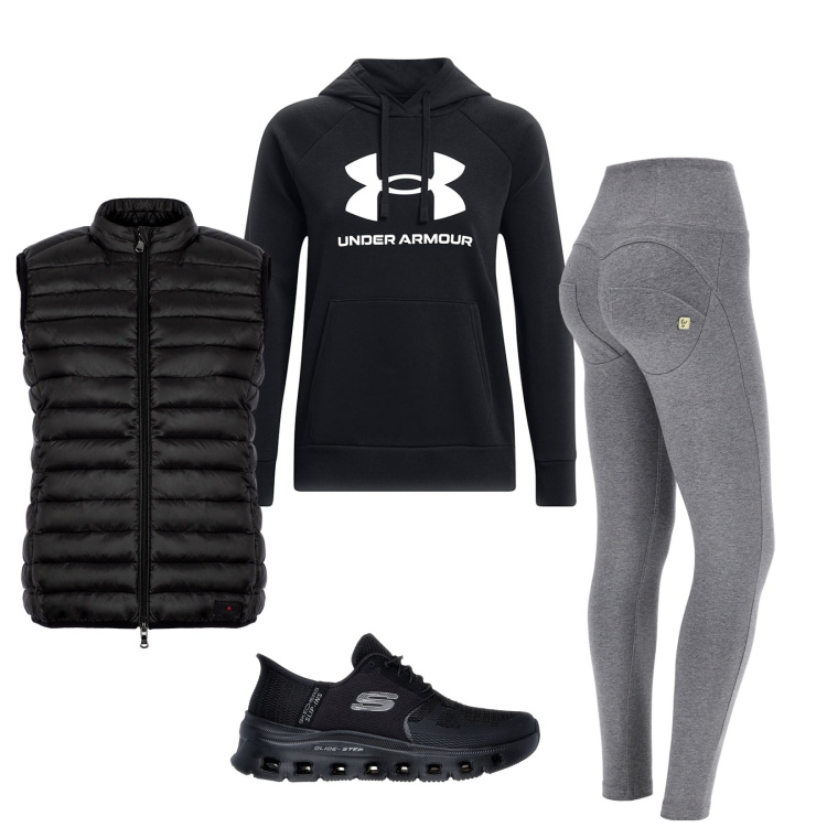 Outfit donna - Total look #2277270. Stile Casual per Sport. Abbinamento con pantaloni skinny, piumini, felpe con cappuccio, sneakers.