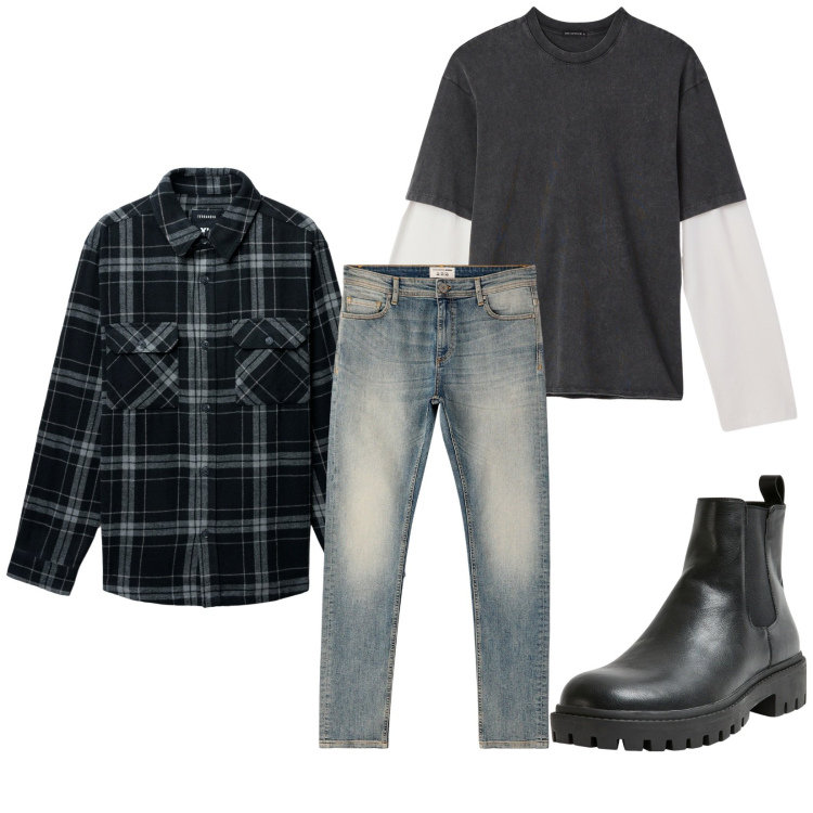 Outfit uomo - Total look #2277272. Stile Urban per Tutti i giorni. Abbinamento con stivali e stivaletti, jeans skinny, cappotti, t-shirt.