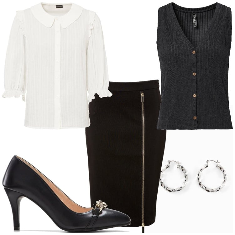 Outfit femme - Casual chic #17832. Style Casual chic pour Soirée dehors. Assortir avec jupes longues, chaussures à talon, chemisiers, boucles d'oreilles, hauts.